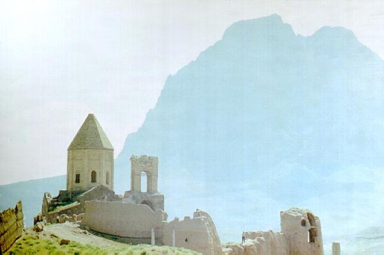 Odzasar (Snake Mountain) and St. Karapet Church in Abrakunis, Nakhidjevan